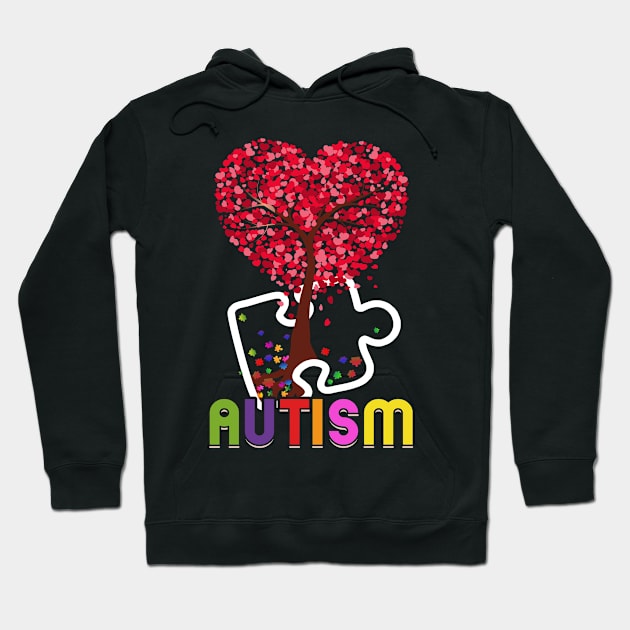 Lovely Autism Tree with colorful heart and puzzle Art Tee Hoodie by Norine Linan 